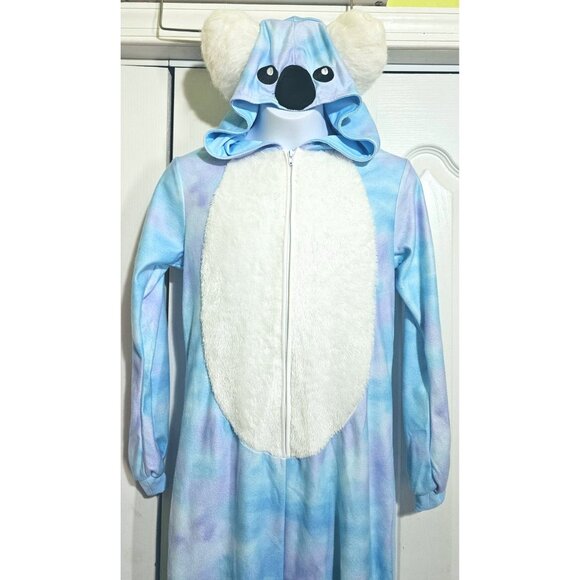 Koala One Piece Girls Costume 8-10 Winter Tie Dye Kigurumi Soft Faux Fur Onesie - Picture 3 of 6